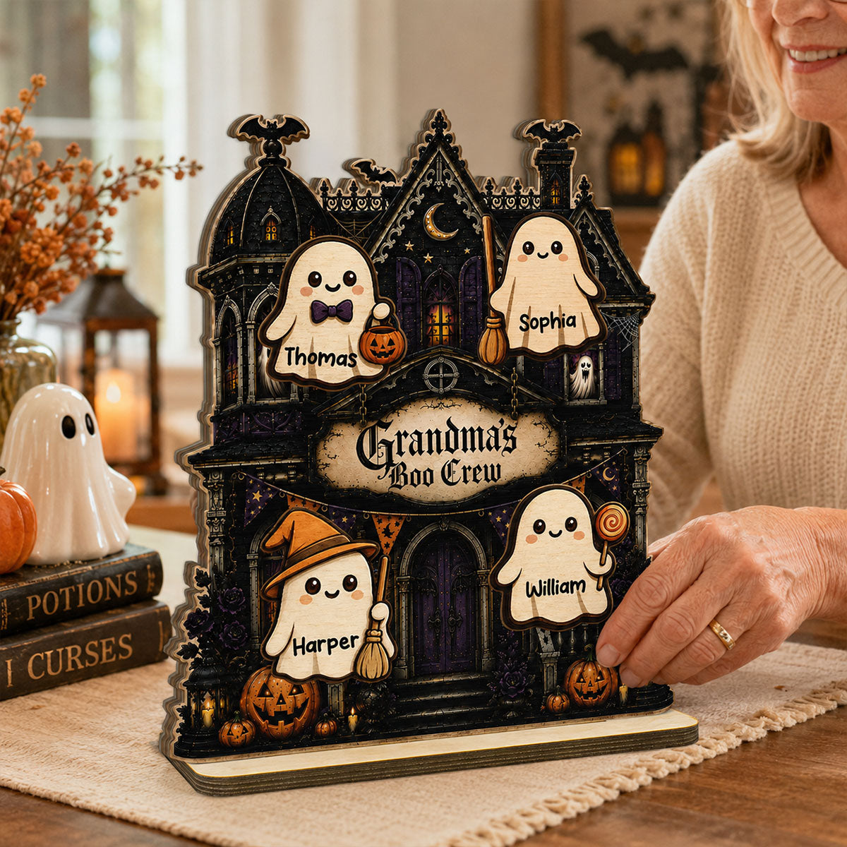Grandma's Boo Crew Haunted House - Personalized 2-Layered Wooden Plaque - Halloween Decor For Grandma