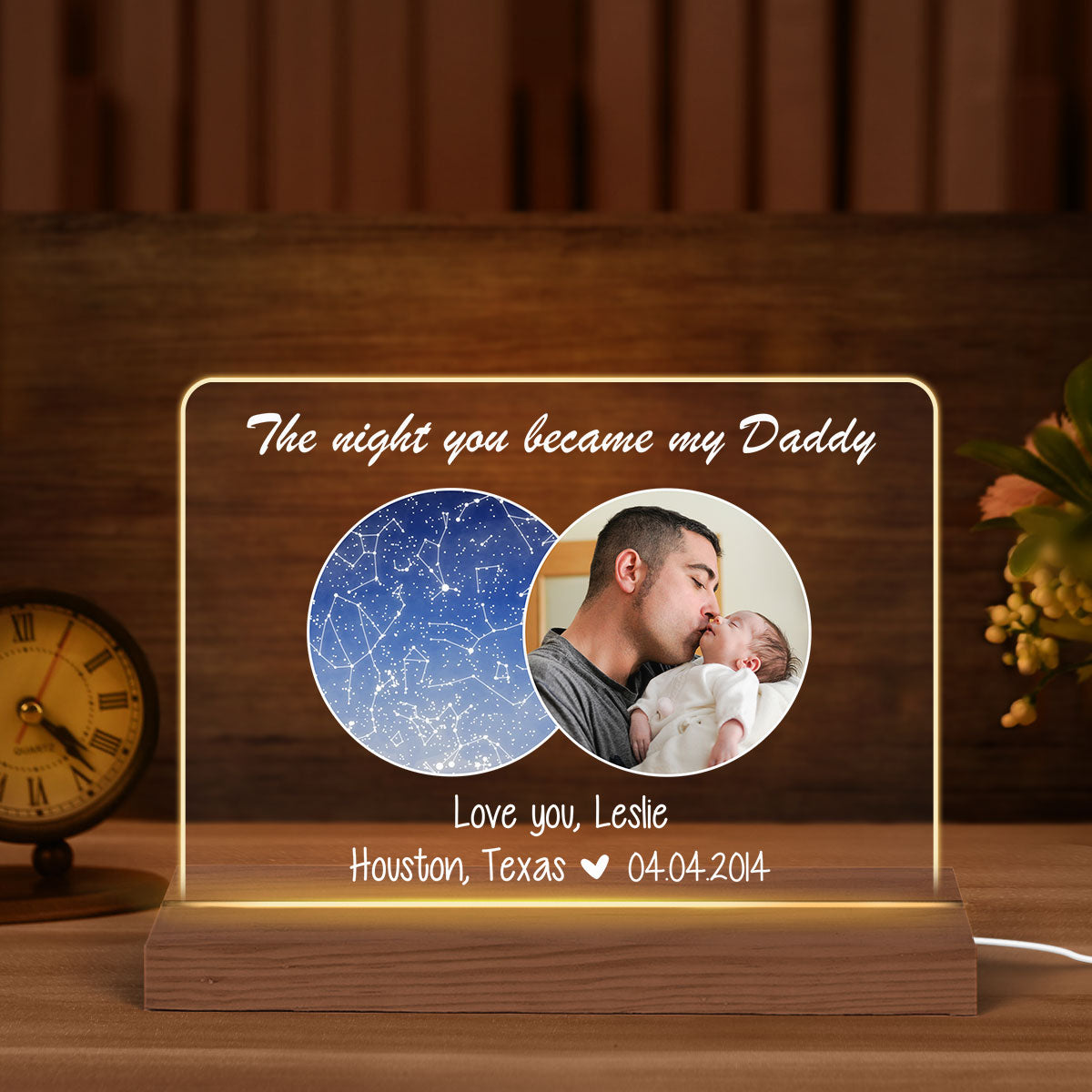 The Night You Became My Daddy Star Map Personalized Photo 7-Color LED Night Light, Heartfelt Gift for Dad, Gift for him