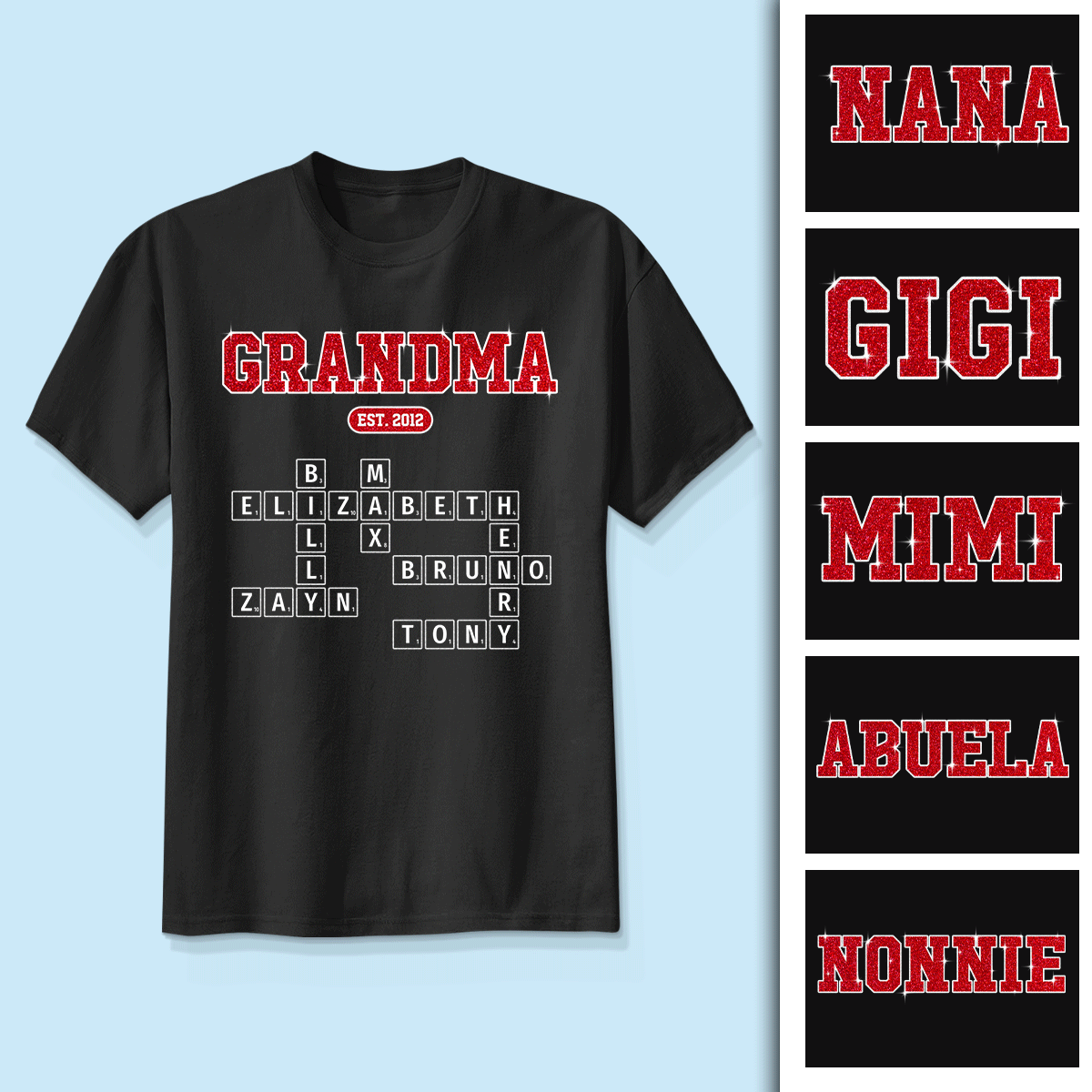Grandma Est. Pink Crossword Art Puzzle Unique Gift For Grandma Mom Personalized Shirt