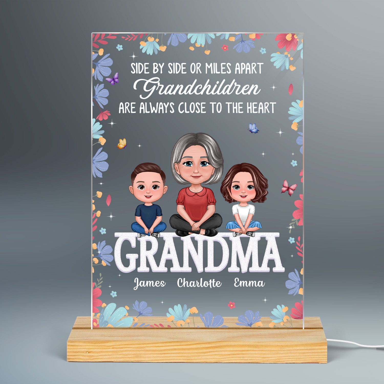 Pretty Doll Grandma Grandkids On Text Personalized Acrylic LED Night Light