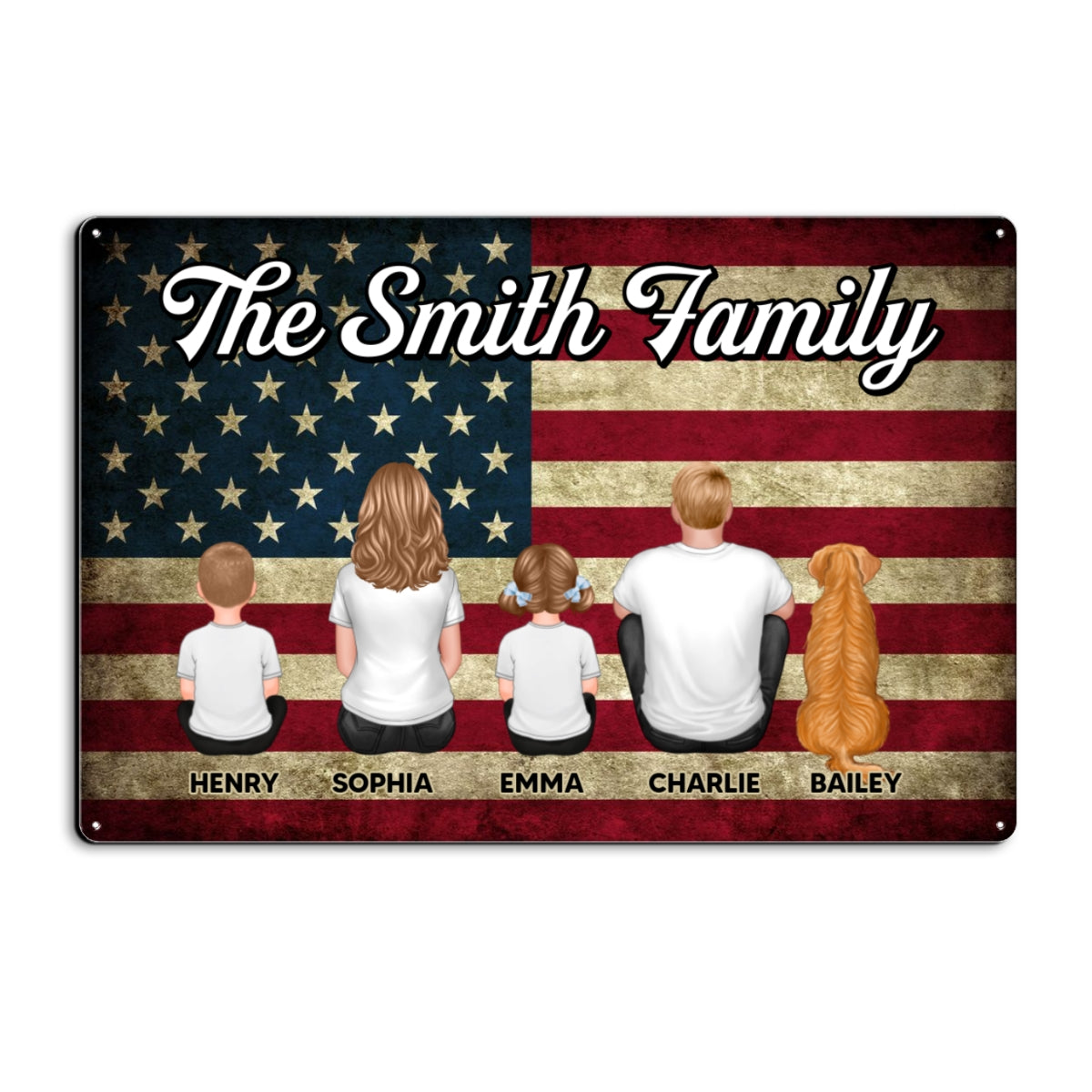 Nation Flag Family Sitting Personalized Metal Sign