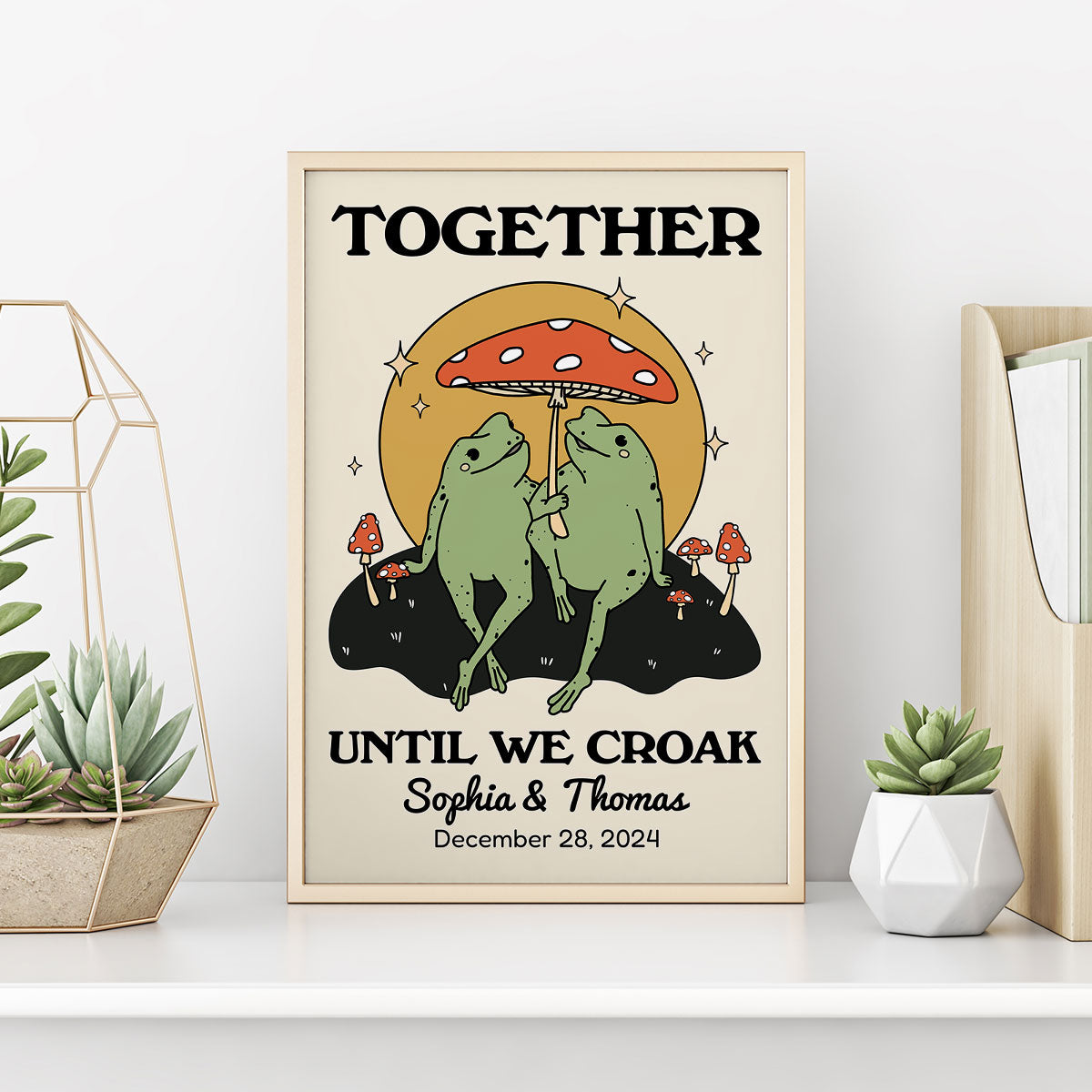 Frog Couple Together Until We Croak Vintage Anniversary Gift Personalized Poster