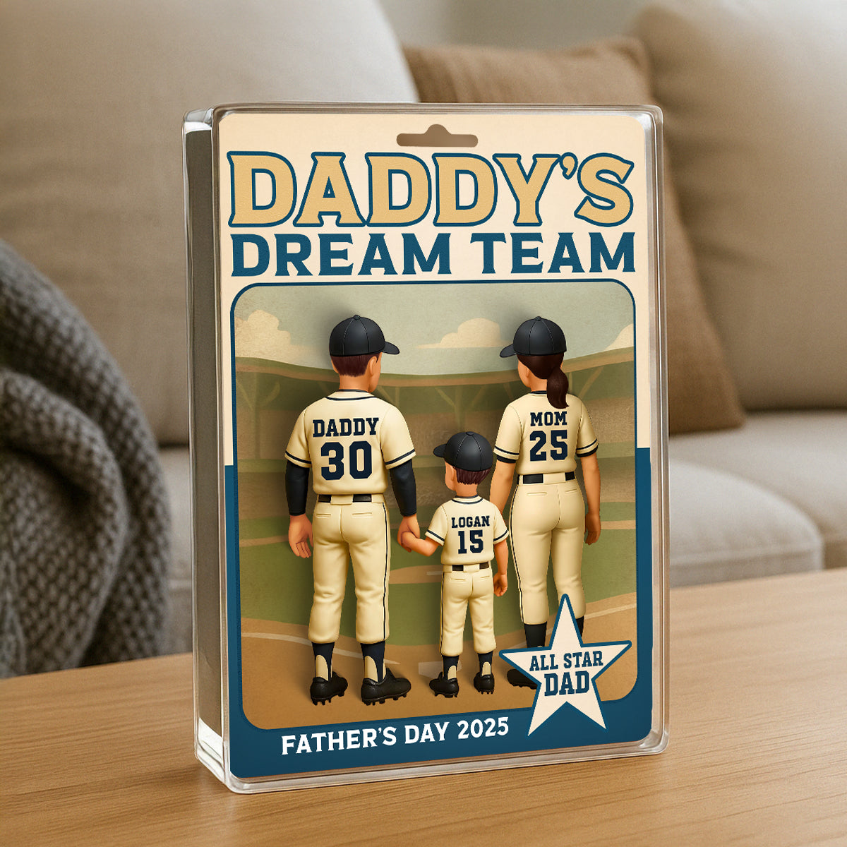Daddy's Dream Team Baseball Card Personalized Acrylic Block Plaque, Father's Day Gift for Baseball Dad