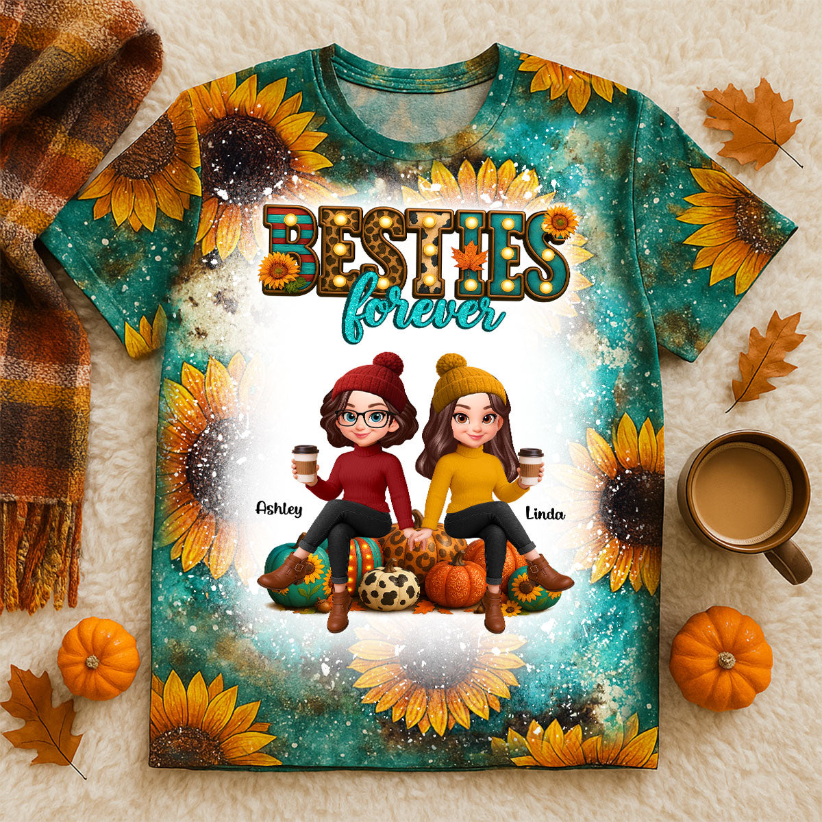 Fall Season Besties Trouble Together Western Pattern - Personalized Shirt - Gift For Best Friends