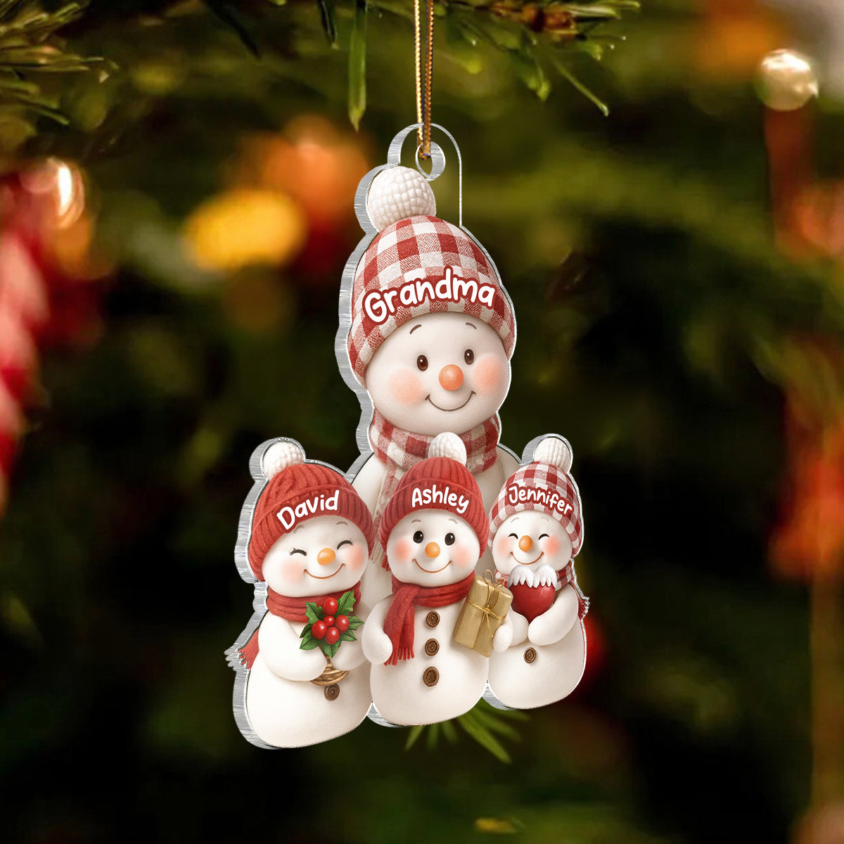 Snowman Grandma and Grandkids Together - Personalized Acrylic Ornament - Heartfelt Christmas Gift for Grandma, Grandkids