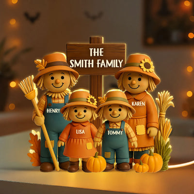 Fall Season Scarecrow Family 3D Effect Personalized Light Box