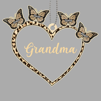 Grandma Heart Butterflies Grandkids Personalized Christmas Acrylic Ornament
