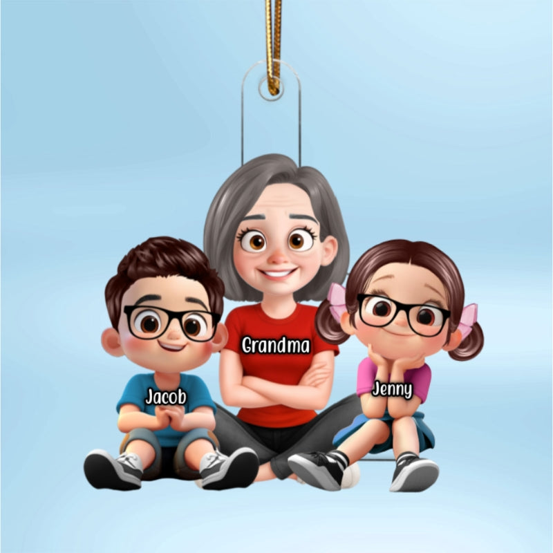 Heartwarming Grandma Grandkids Sitting Personalized Acrylic Ornament