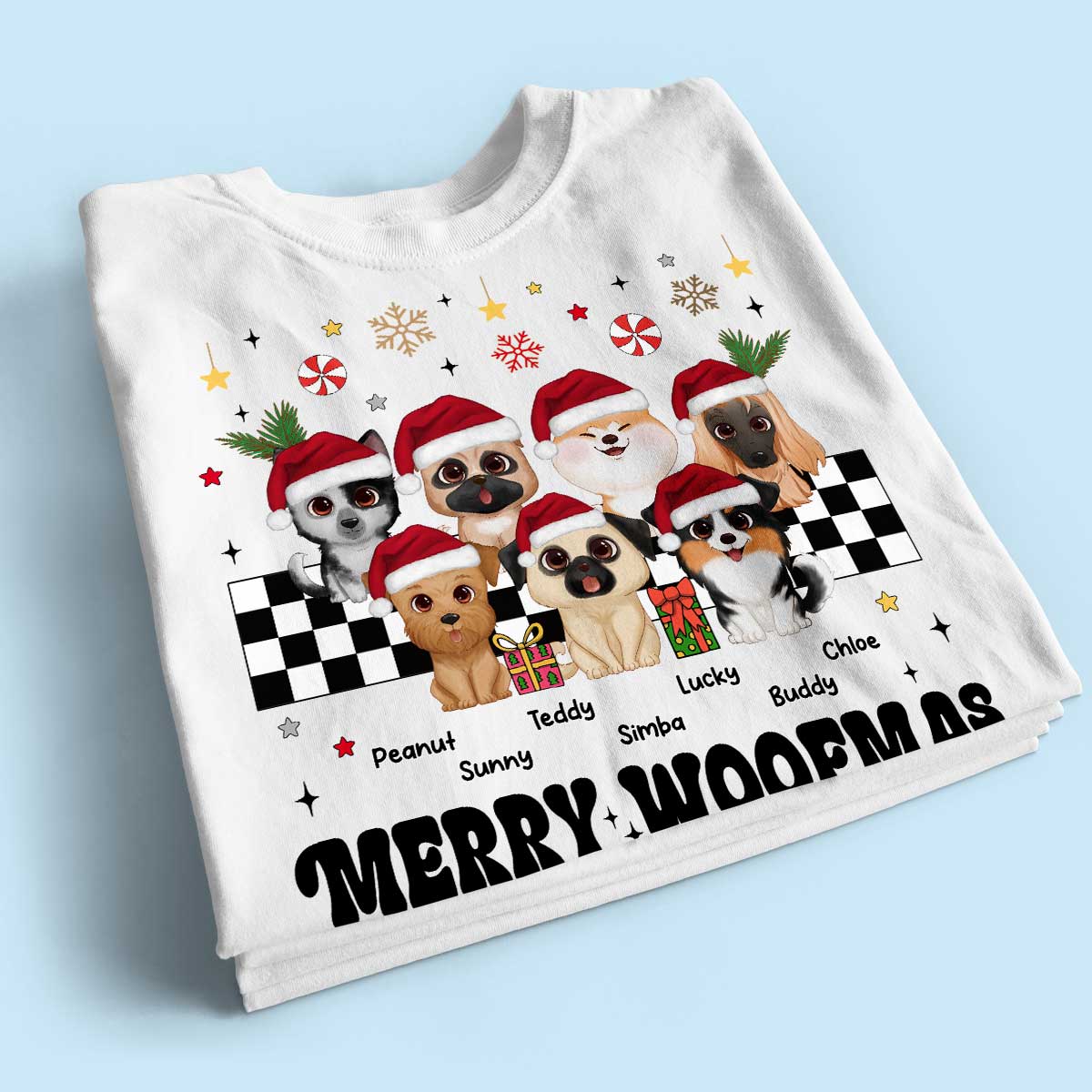Merry Woofmas Dog Mama Vintage Style Personalized Christmas Shirt