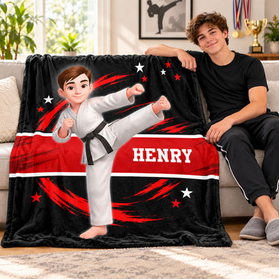 Karate Custom Name & Color - Personalized Fleece Blanket - Christmas Gift For Dad, Son, Boy, Daughter, Boy, Girl, Kid