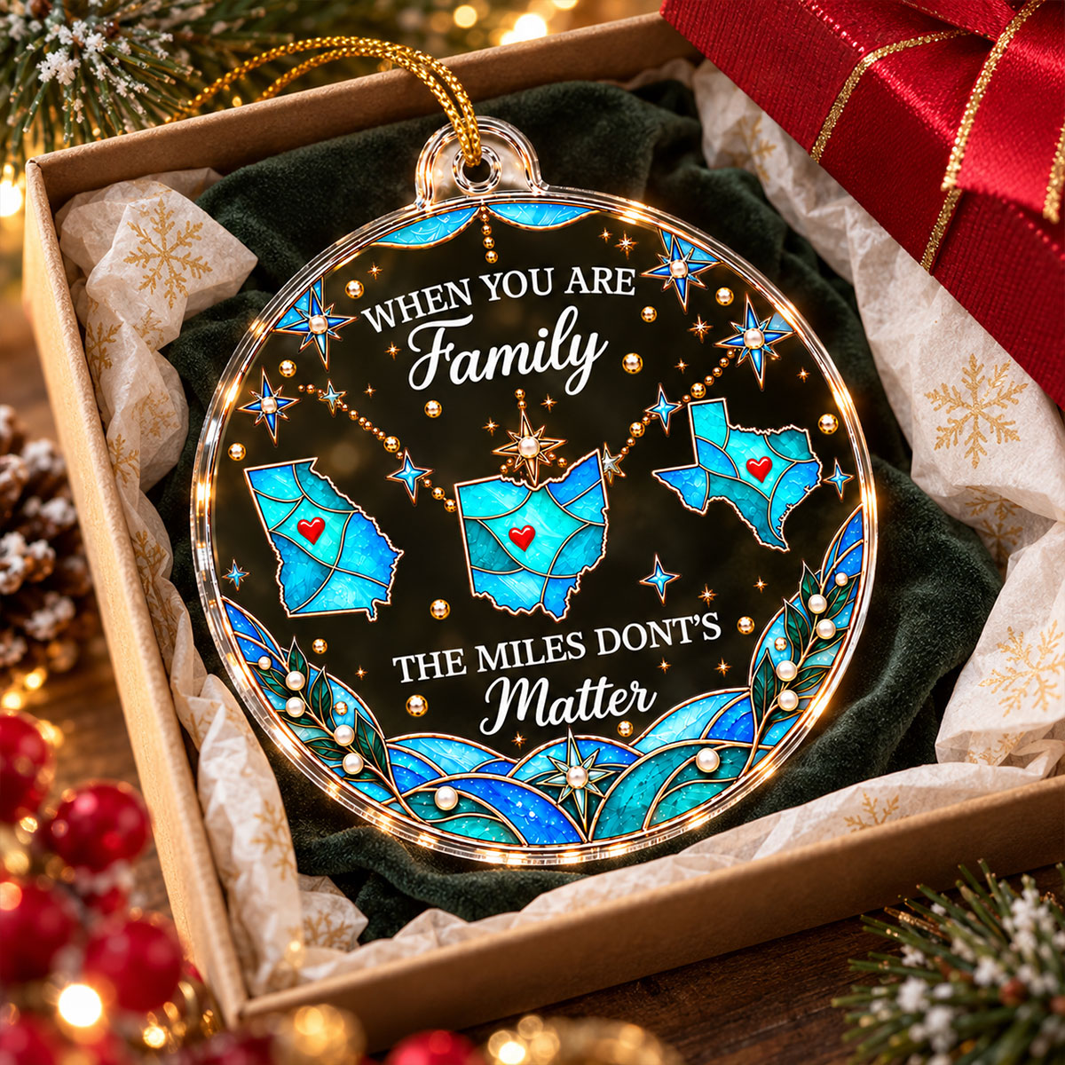 The Miles Don't Matter Custom State Map 2D Flat Printed - Personalized Acrylic Ornament - Christmas Long Distance Gift For Family, Friends
