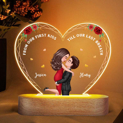 Hugging Couple From Our First Kiss Personalized Heart Plaque LED Night Light - Acrylic LED Lamp