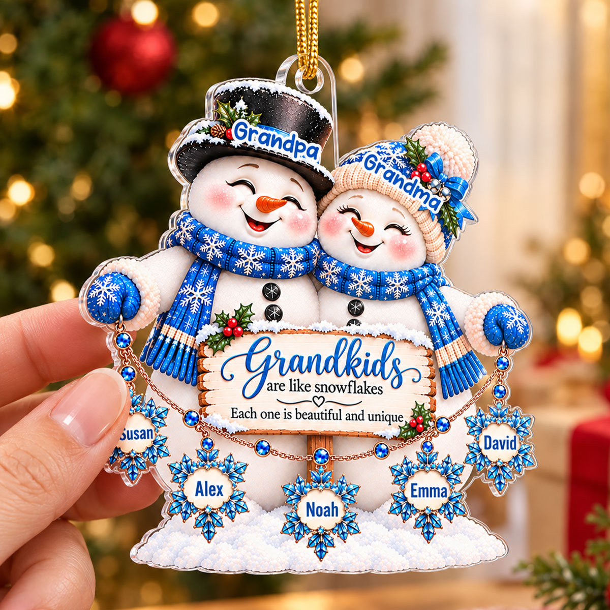 Grandkids Are Snowflakes Snowman Grandparents 2D Flat - Personalized Acrylic Ornament - Christmas Gift For Grandparents