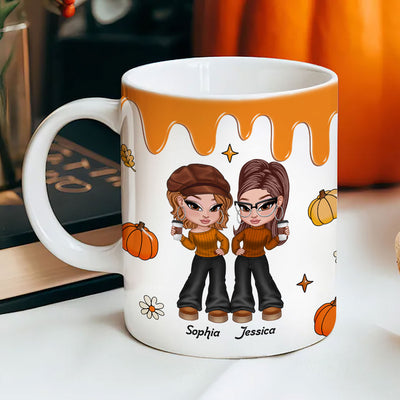 Y2K Besties Sisters Fall Season Pumpkin Spice Latte 3D Printed Personalized AOP Mug