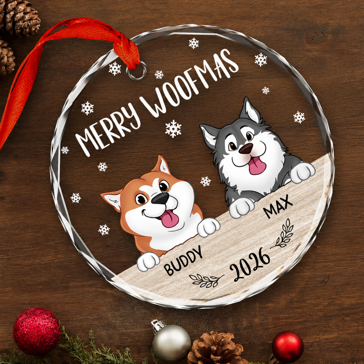 Merry Woofmas Christmas Decor For Dog Lover Personalized Glass Ornament