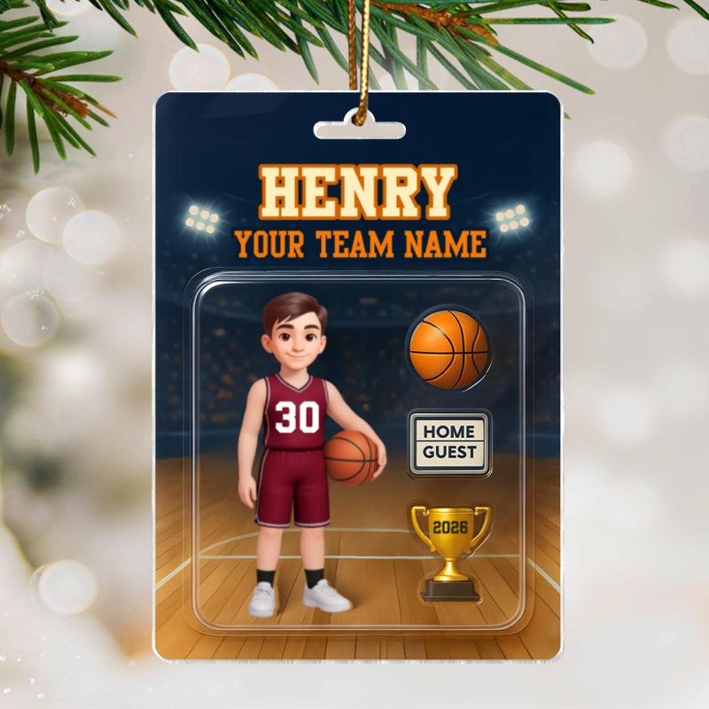 Basketball Player Custom Figure 3D Effect - Personalized Acrylic Ornament - Christmas Gift for Son, Daughter, Grandkids