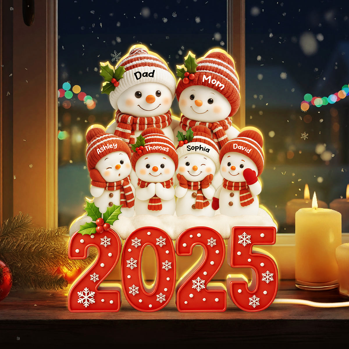 Family Snowman 2025 Togetherness - Personalized Light Box - Cutest Design with 3D Effect - Christmas Gift for Husband, Wife, Christmas Decor