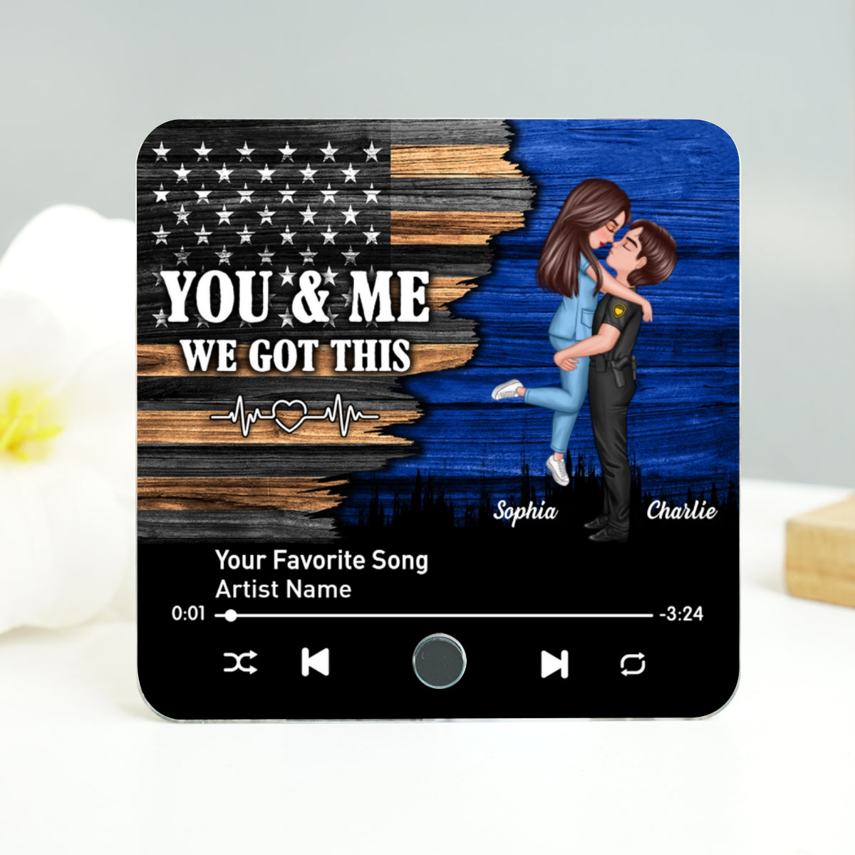 Hero Couple Hugging Kissing Favorite Song Personalized Music Fridge Magnet,  Gift Gift For Her Gift For Him