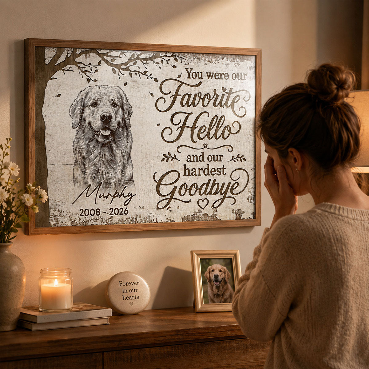 Under Tree Pet Dog Cat Memorial Custom Photo You Were Our Favorite Hello - Personalized Poster - Sympathy Gift, Remembrance Gift