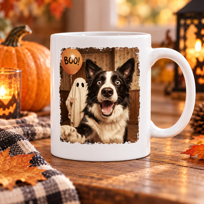 Custom Dog Cat Photo Halloween - Personalized Mug - Trendy Vintage Spooky Tee for Pet Moms