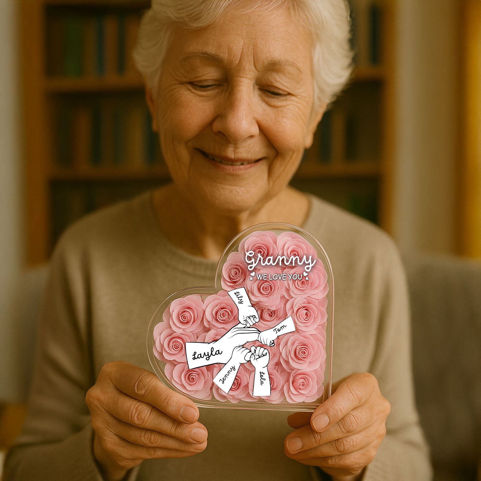 Grandma Mom Hands Roses Heart Personalized Acrylic Block, Mother's Day gift