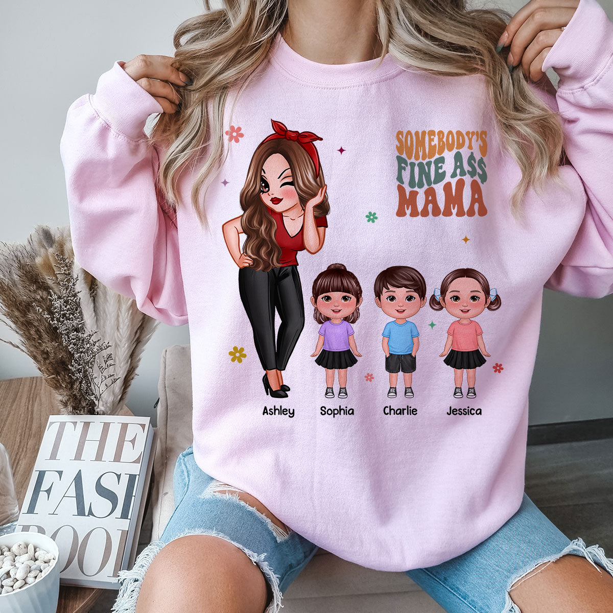 Somebody‘s Fine Grandma Mom Auntie Pretty Woman With Grandkids Personalized Double Sided Sweatshirt