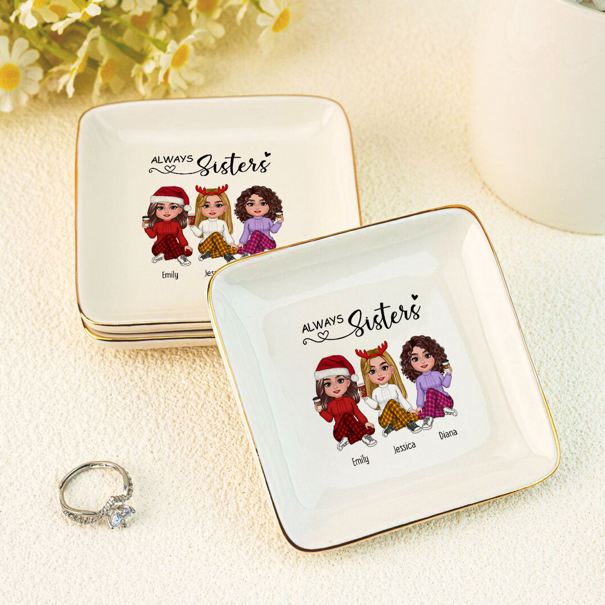 Always Sisters Personalized Jewelry Dish, Birthday Christmas Sister Appreciation Gift