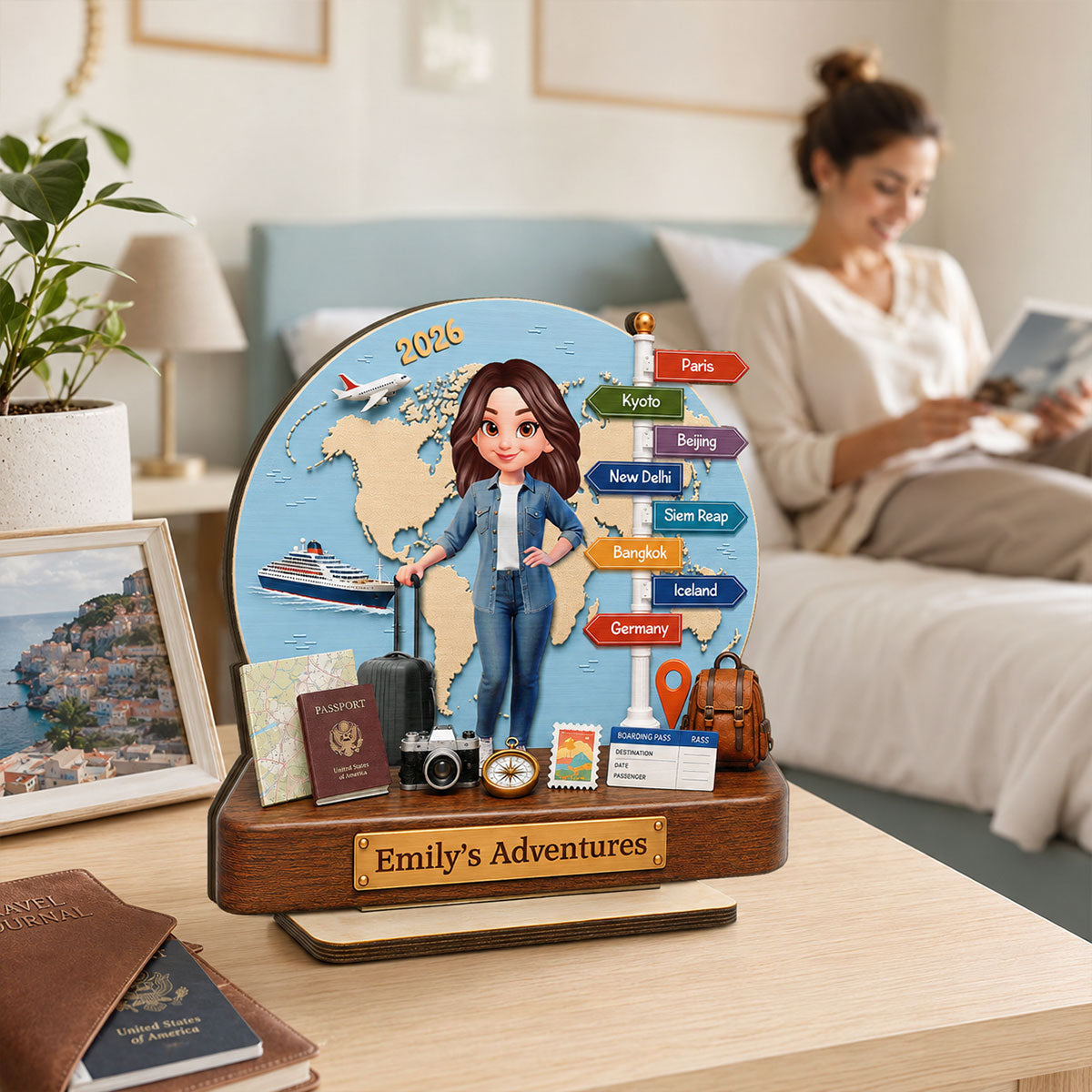 Traveling Destination Travel Adventure 2D Flat - Personalized Wooden Plaque