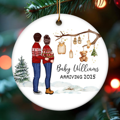 Birth Announcement Ornament, Personalized Baby Arriving Ornament, Expecting Parents Ornament