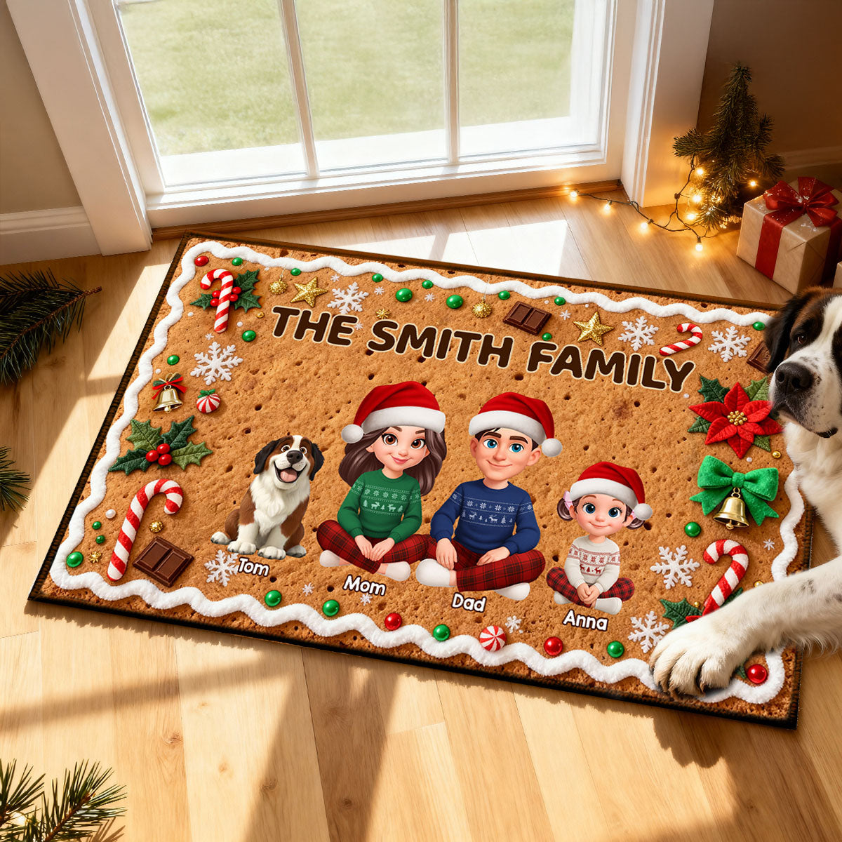3D Effect Gingerbread Theme Beautiful Family Together Christmas - Personalized Doormat