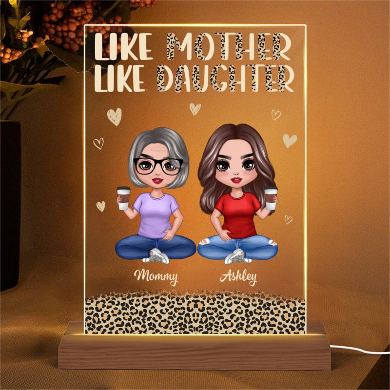Like Mother Like Daughter Leopard Doll Mom And Daughters Personalized Rectangle Acrylic Plaque With LED Night Light