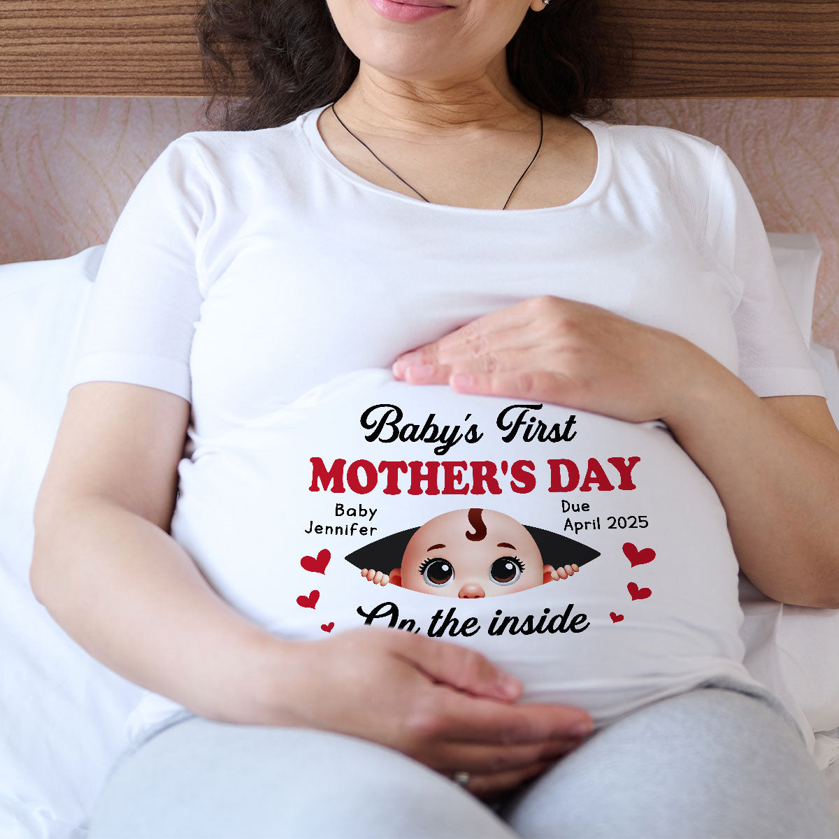 Baby First Mother's Day On The Inside Personalized Shirt, Custom Pregnancy Reveal Shirt, Gift For Expecting Moms