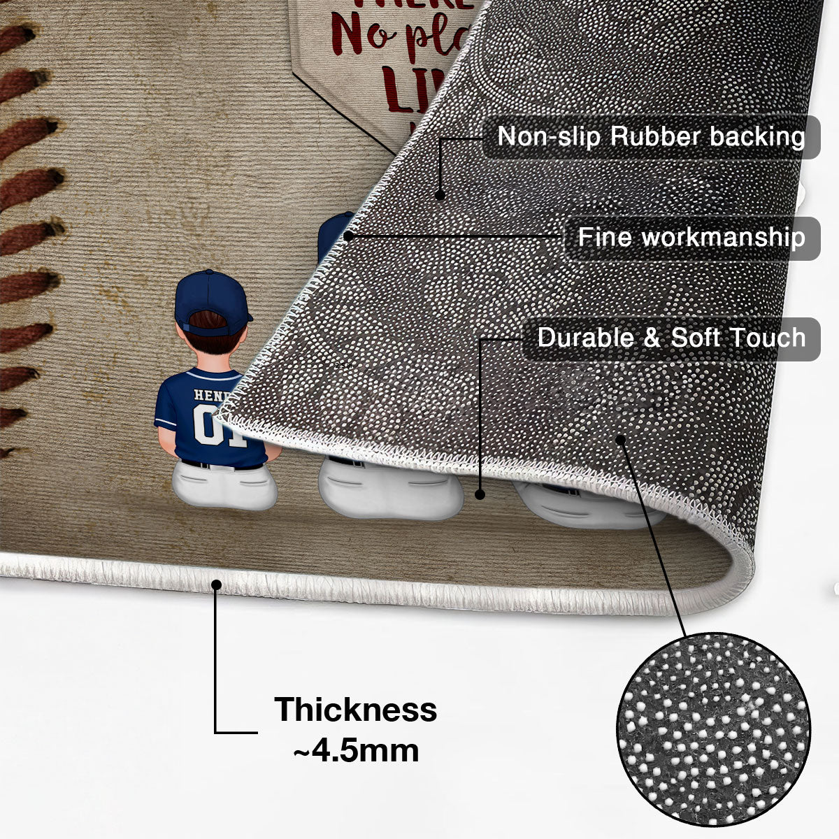 There's No Plate Like Home Family Sitting Personalized Mat, Baseball Decor