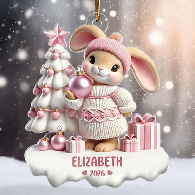 3D Effect Bunny Kid Girl Boy Christmas Personalized Acrylic Ornament, Christmas Gift For Son, Daughter, Grandson, Granddaughter, Children