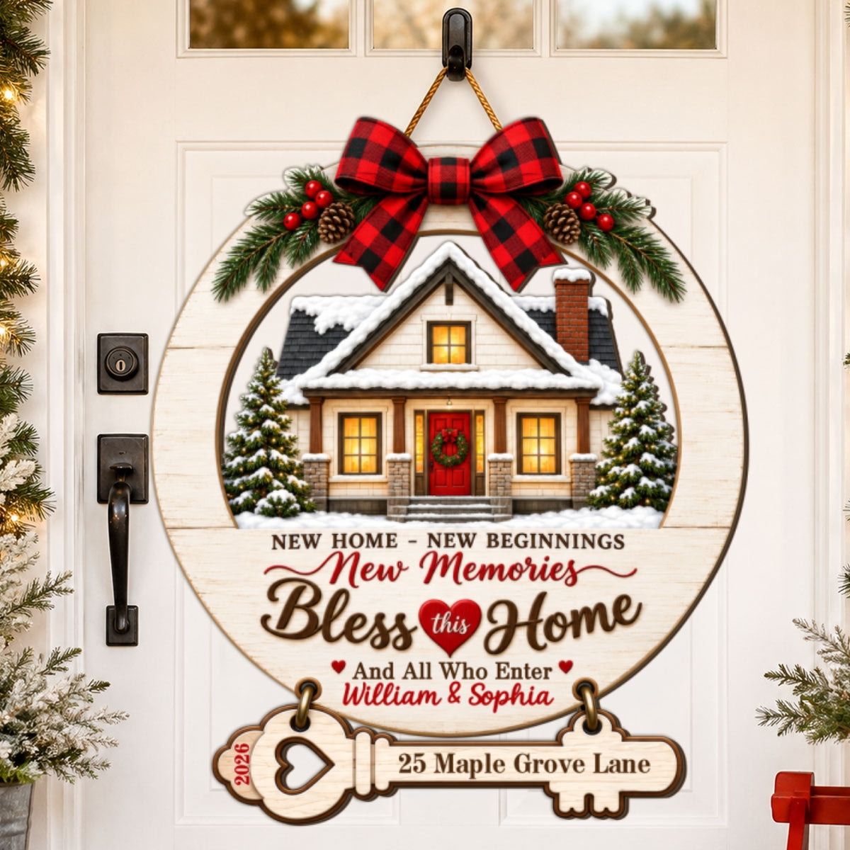 New Home New Beginnings Bless This Home Custom Family Name & Year - Personalized Wood Sign - Christmas Housewarming Gift For New Homeowners, Couples, Families