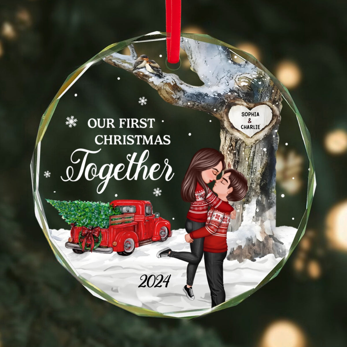 God Gave Me You Couple Hugging Kissing Personalized Crystal Glass Ornament, Christmas Gift For Husband Wife, Anniversary Gift