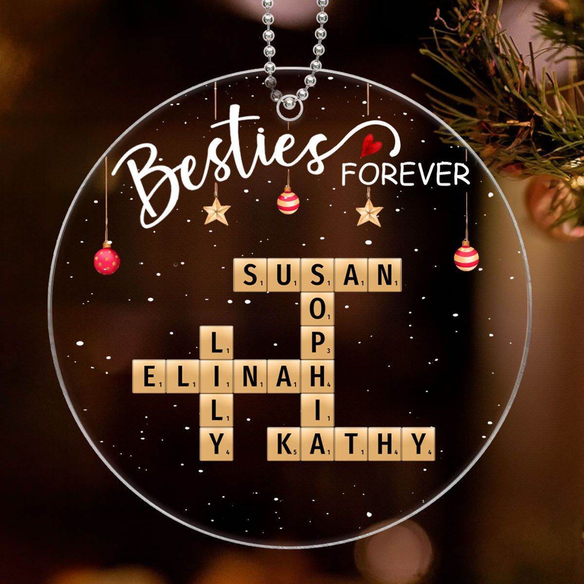 Besties Forever Crossword Puzzle Art Personalized Acrylic Ornament