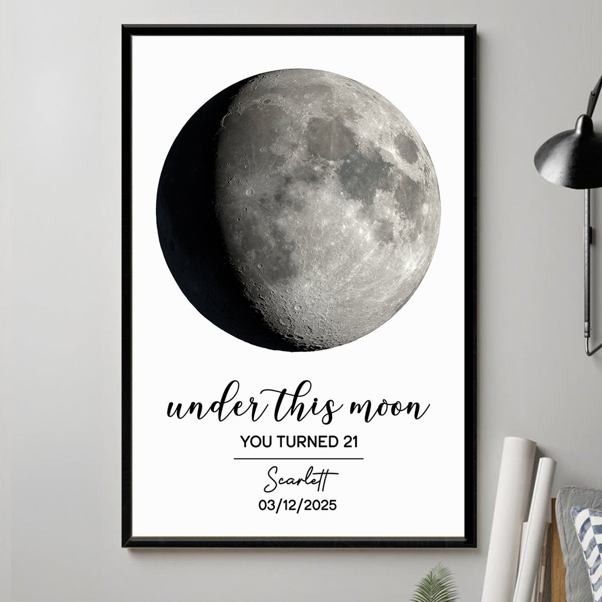 Under This Moon Custom Moon Phase And Message Personalized Poster, Birthday Gift, Anniversary Gift, Wedding Gift