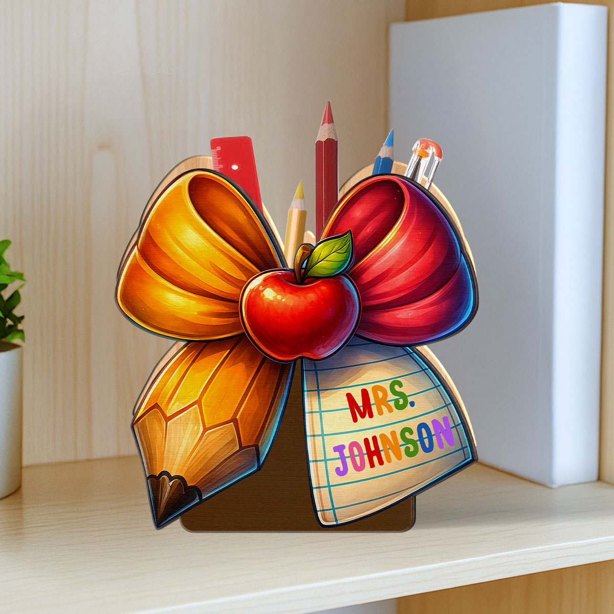 Teacher Pencil Paper Bow Personalized Pen & Pencil Holder, Gift for Teachers