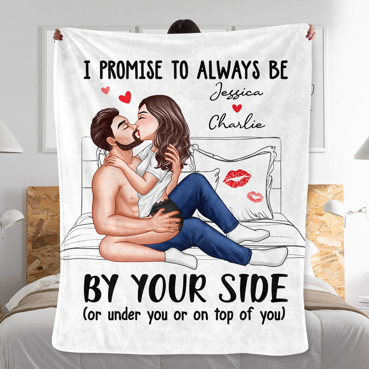 Sexy Kissing Couple Promise To Always By Your Side Personalized Fleece Blanket