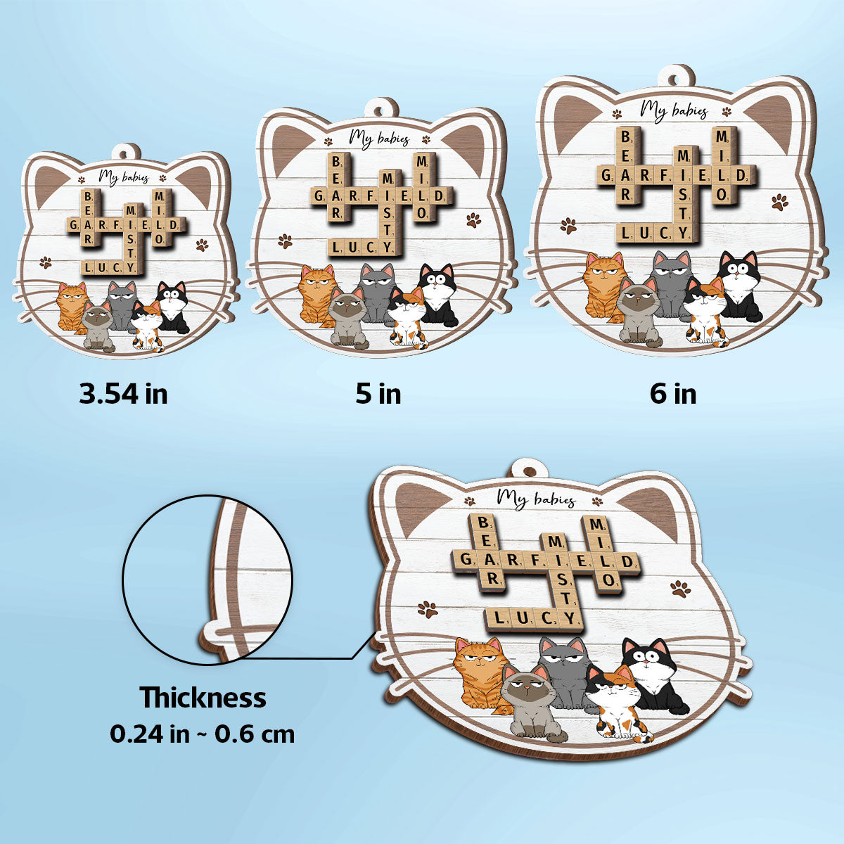 My Babies Cats Crossword Puzzle Art Personalized 2-Layer Wooden Ornament