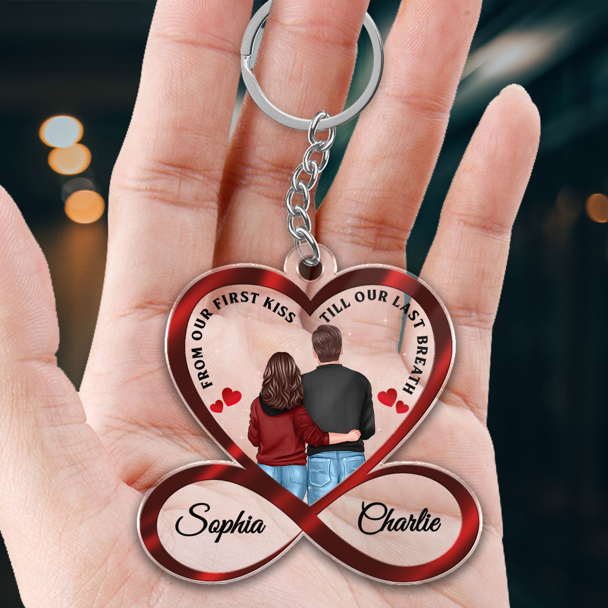 Infinity Heart Couple Back View Standing Anniversary Gift For Him Gift For Her Personalized Acrylic Keychain