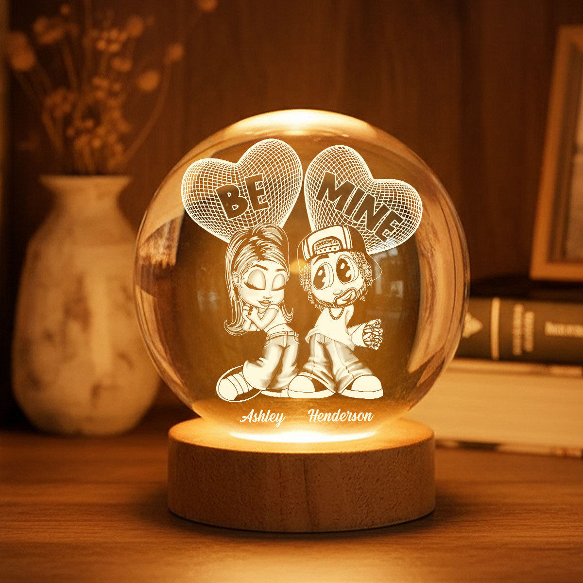 Y2K Couple 3D Illusion Heart - Personalized Crystal Ball LED Night Light - Valentine's Day Gift For Him, For Her