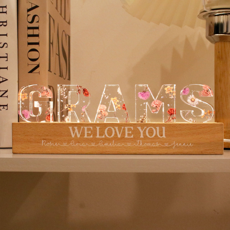 Custom Flowers Printed LED Night Light, Birth Month Flower, Gift For Mom, Gift For Grandma