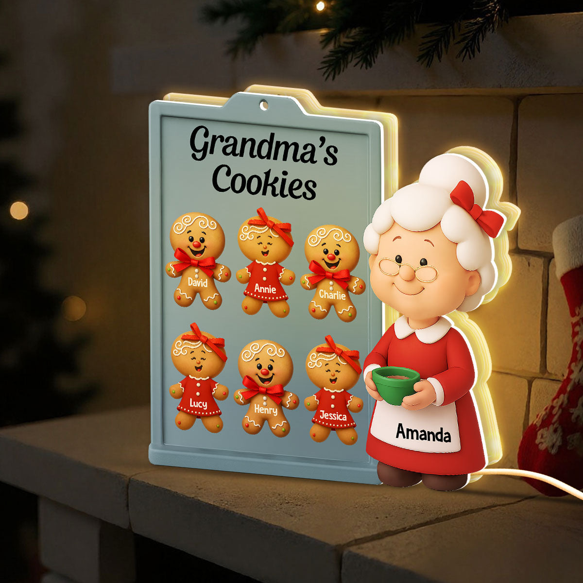 3D Effect Christmas Grandma Cookies Custom Grandkids Names - Personalized Light Box