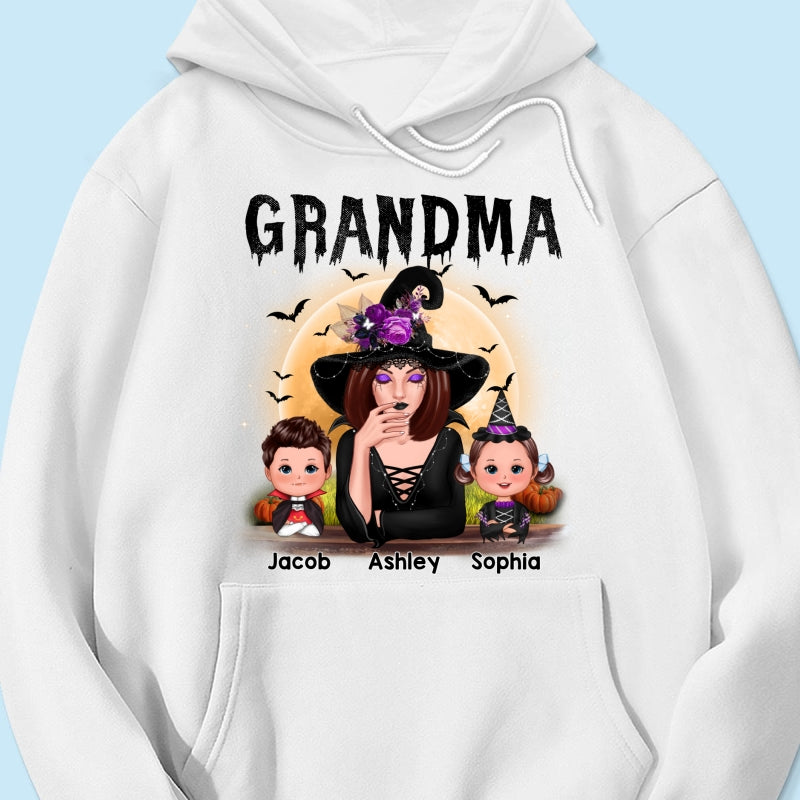 Grandma Mom Witch With GrandKids Halloween Personalized Shirt
