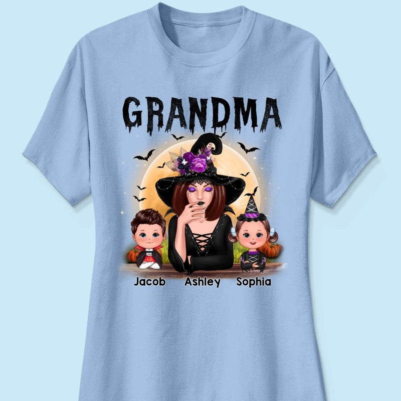 Grandma Mom Witch With GrandKids Halloween Personalized Shirt