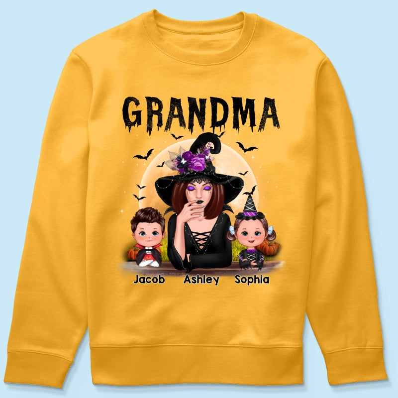 Grandma Mom Witch With GrandKids Halloween Personalized Shirt
