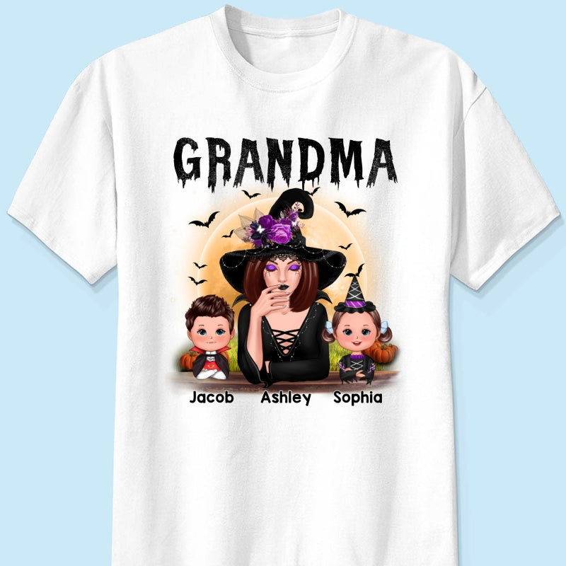 Grandma Mom Witch With GrandKids Halloween Personalized Shirt