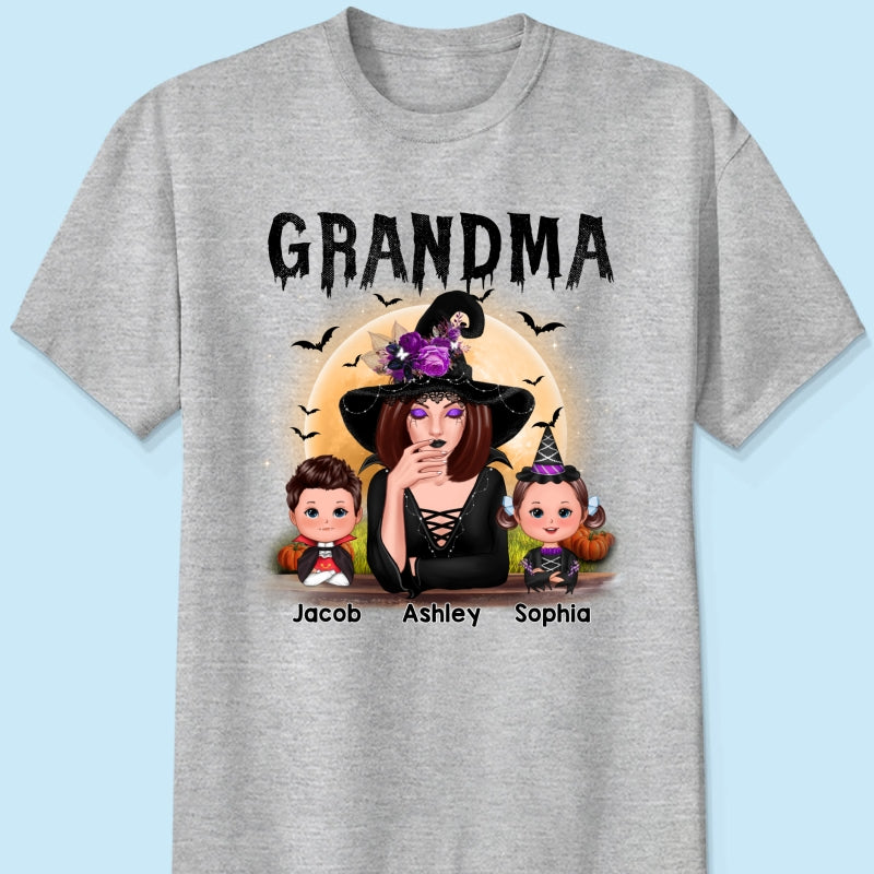 Grandma Mom Witch With GrandKids Halloween Personalized Shirt